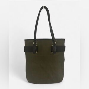 Talbots canvas khaki tote with gold hardware